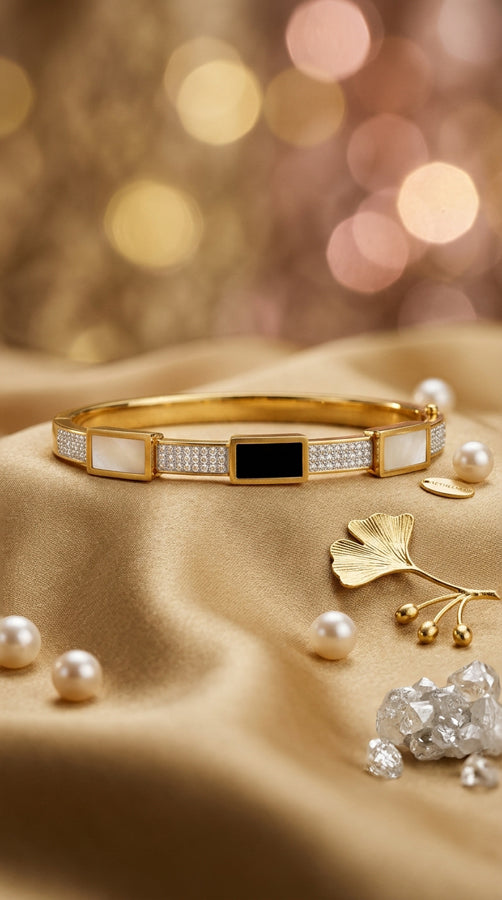 Anti Tarnish Bangle With Black And White Plates (BA033)